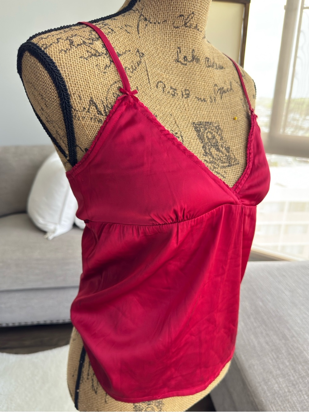 Brandy Melville Cherry Red Satin Lace Trim Cami - Picture 3 of 6